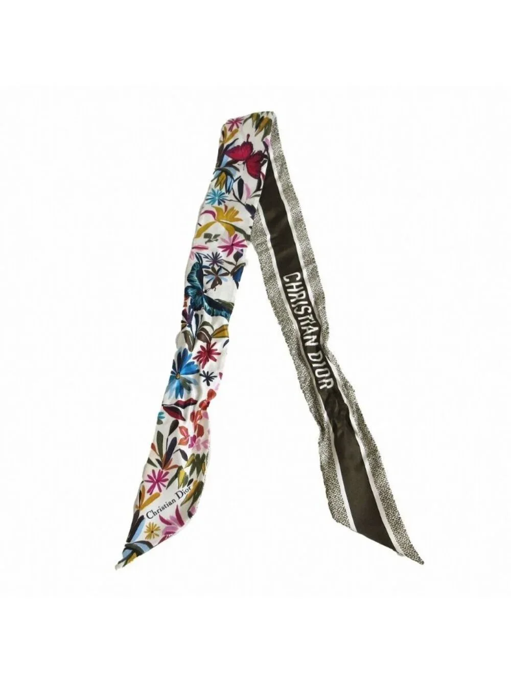 Dior Scarf Mitzah Silk Twill Flower Butterfly 100% Multicolor Plant Bandana